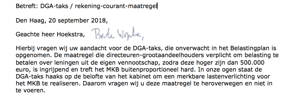 Brief: DGA-taks / rekening-courant-maatregel